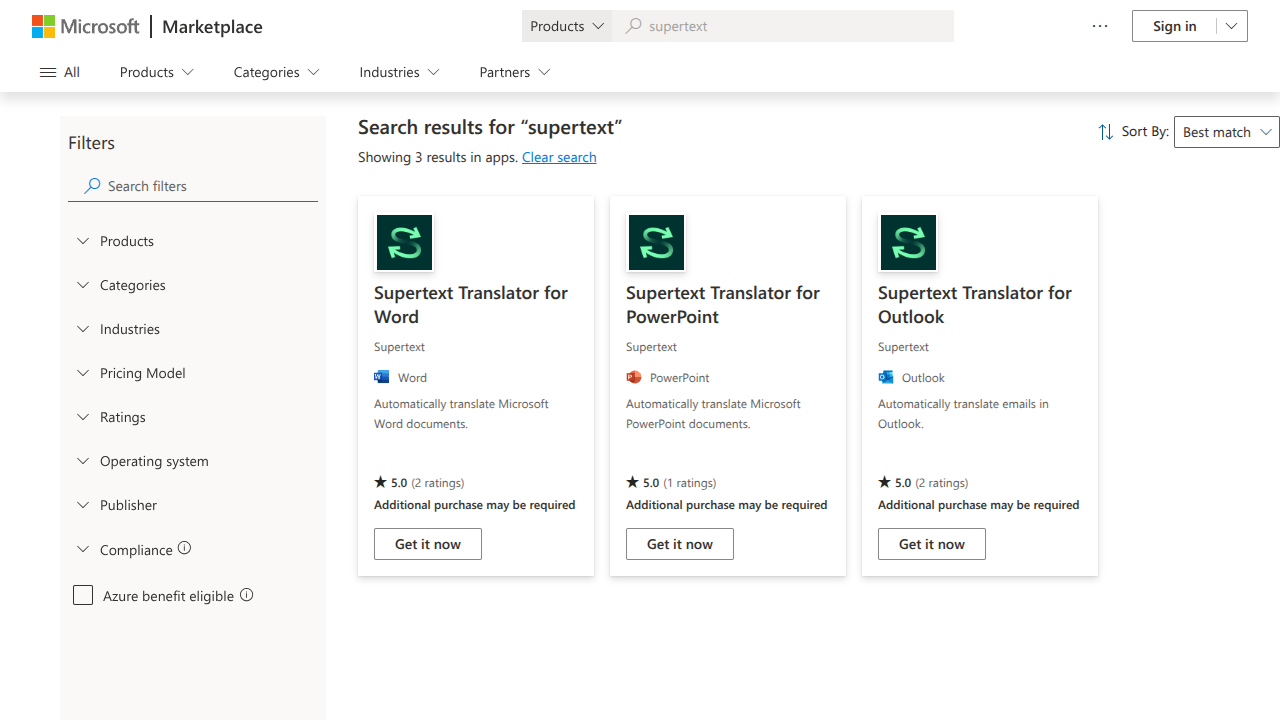 Supertext Translator MS Office Add-In for Word, PowerPoint and Outlook screenshot 1